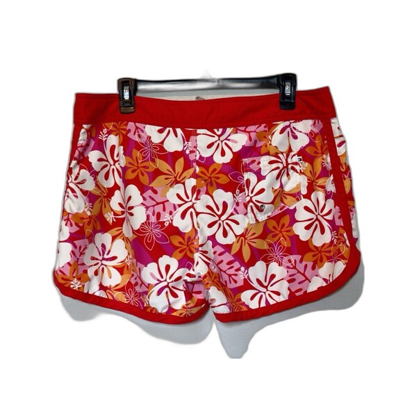 VINTAGE Womens TOMMY HILFIGER Swim Shorts Sz L Red Floral Retro Y2K - Picture 2 of 7